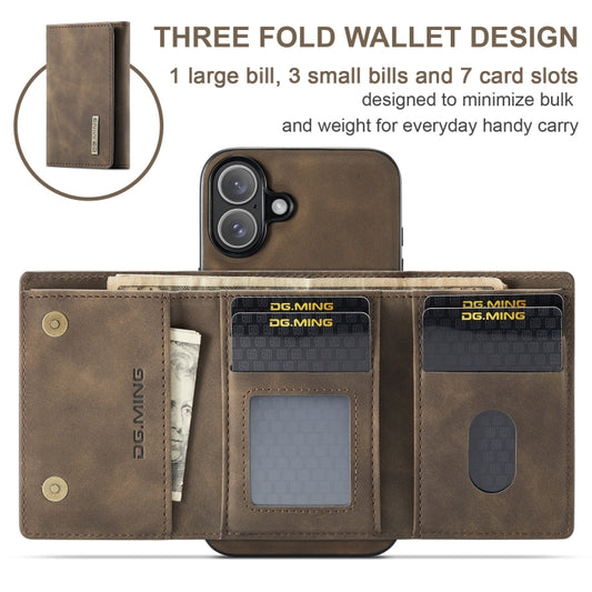 For iPhone 16 Plus DG.MING M1 Series 3-Fold Multi Card Wallet Leather Phone Case(Coffee) by DG.MING