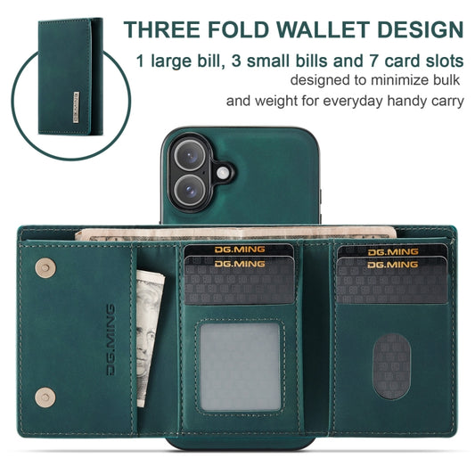 For iPhone 16 DG.MING M1 Series 3-Fold Multi Card Wallet Leather Phone Case(Green) by DG.MING
