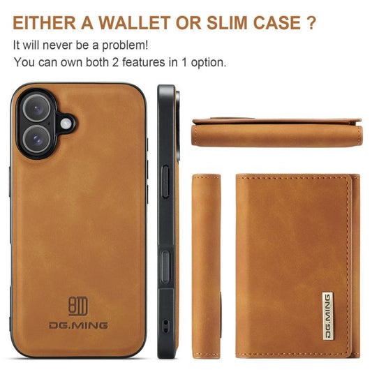 For iPhone 17 DG.MING M1 Series 3-Fold Multi Card Wallet Leather Phone Case(Brown) - iPhone 17 Cases by DG.MING | Online Shopping UK | buy2fix
