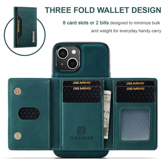 For iPhone 15 DG.MING M2 Series 3-Fold Card Bag Wallet Leather Phone Case(Green) by DG.MING