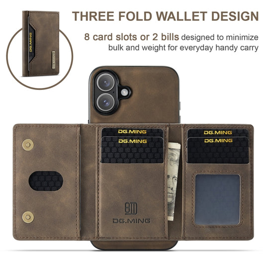 For iPhone 16 Plus DG.MING M2 Series 3-Fold Card Bag Wallet Leather Phone Case(Coffee) by DG.MING