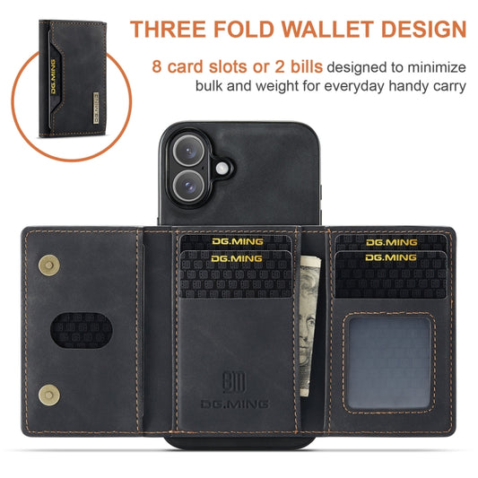 For iPhone 16 DG.MING M2 Series 3-Fold Card Bag Wallet Leather Phone Case(Black) by DG.MING