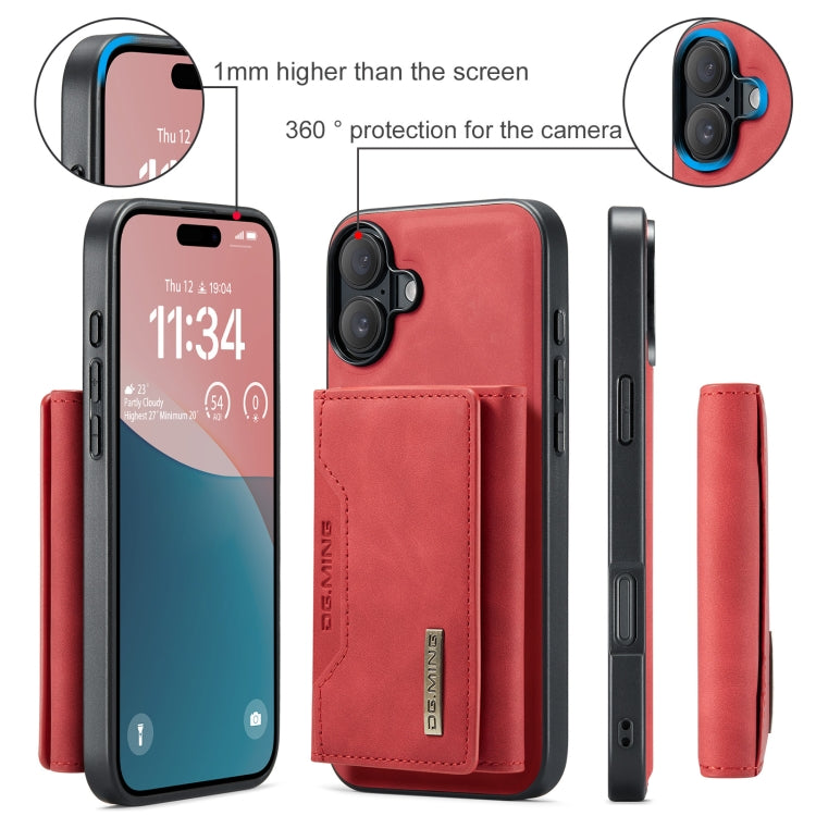 For iPhone 16 DG.MING M2 Series 3-Fold Card Bag Wallet Leather Phone Case(Red) by DG.MING