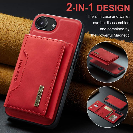 For iPhone 16e DG.MING M2 Series 3-Fold Card Bag Wallet Leather Phone Case(Red) - iPhone 16e Cases by DG.MING | Online Shopping UK | buy2fix