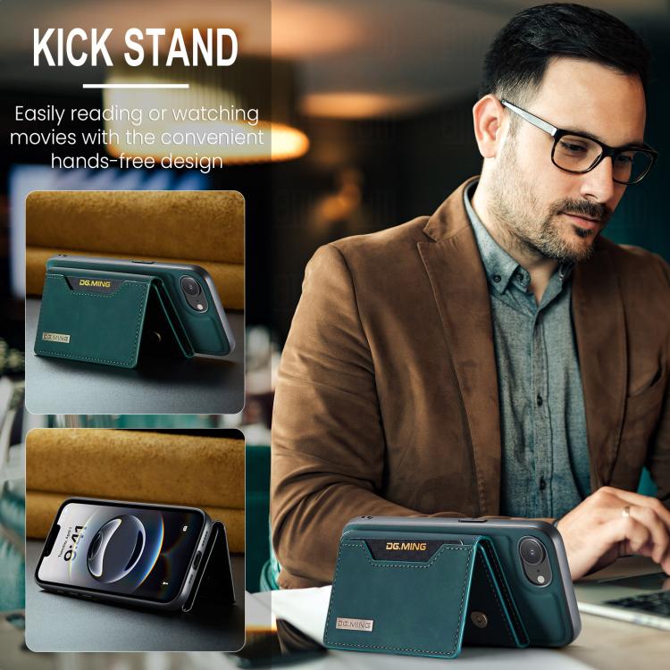 For iPhone 16e DG.MING M2 Series 3-Fold Card Bag Wallet Leather Phone Case(Green) - iPhone 16e Cases by DG.MING | Online Shopping UK | buy2fix