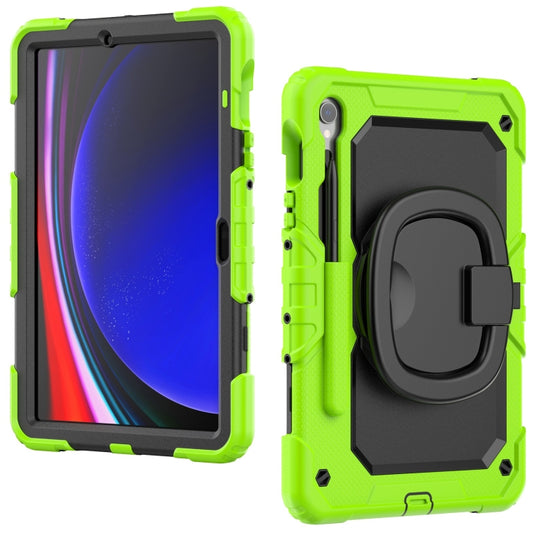 For Samsung Galaxy Tab S9 D Type Silicone Hybrid PC Tablet Case with Handle Holder(Yellow Green) by buy2fix