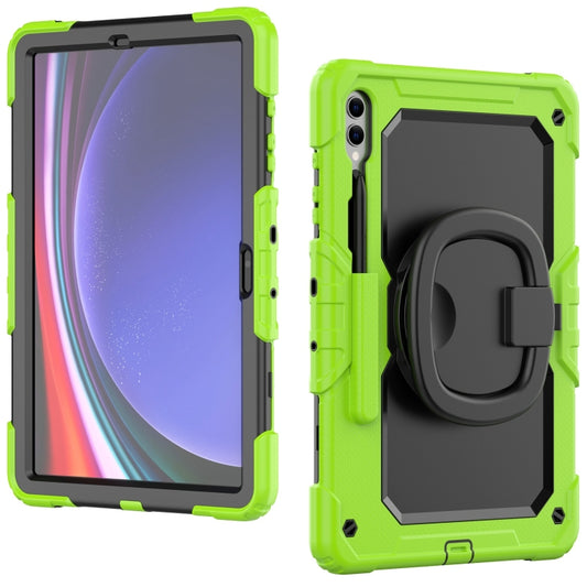 For Samsung Galaxy Tab S9+ / S10+ D Type Silicone Hybrid PC Tablet Case with Handle Holder(Yellow Green) by buy2fix