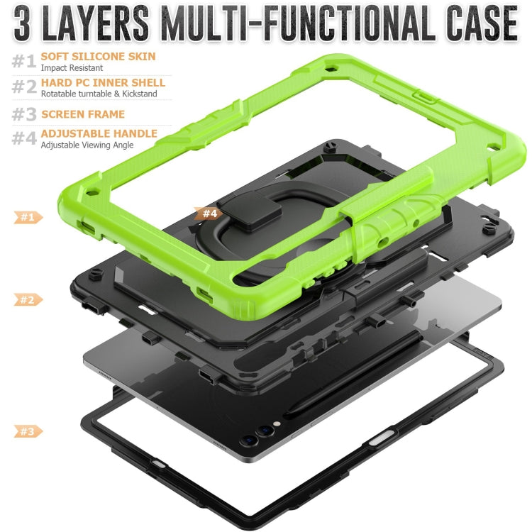 For Samsung Galaxy Tab S9+ / S10+ D Type Silicone Hybrid PC Tablet Case with Handle Holder(Yellow Green) - Galaxy Tab S9+ Cases by buy2fix | Online Shopping UK | buy2fix