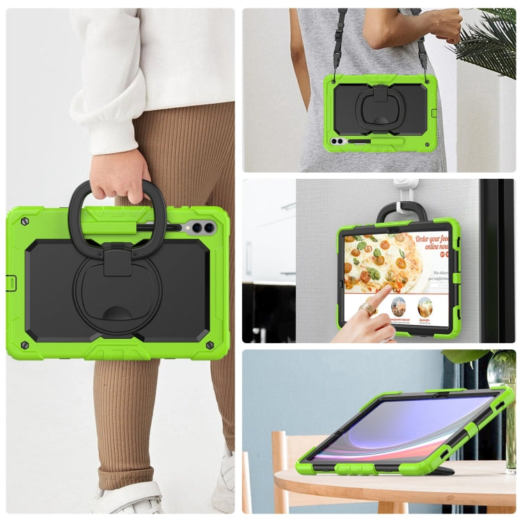 For Samsung Galaxy Tab S9+ / S10+ D Type Silicone Hybrid PC Tablet Case with Handle Holder(Yellow Green) - Galaxy Tab S9+ Cases by buy2fix | Online Shopping UK | buy2fix