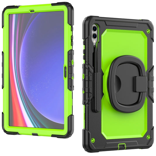 For Samsung Galaxy Tab S9+ / S10+ D Type Silicone Hybrid PC Tablet Case with Handle Holder(Yellow Green PC) by buy2fix