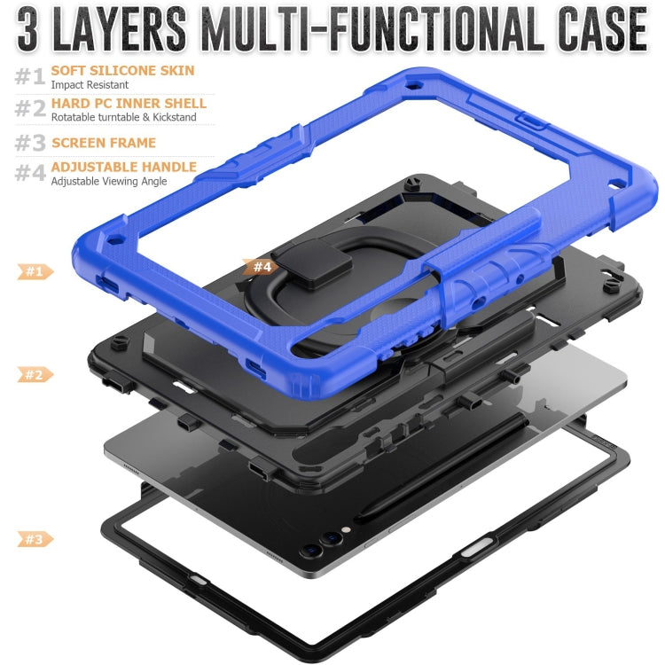 For Samsung Galaxy Tab S9+ / S10+ D Type Silicone Hybrid PC Tablet Case with Handle Holder(Blue) - Galaxy Tab S9+ Cases by buy2fix | Online Shopping UK | buy2fix