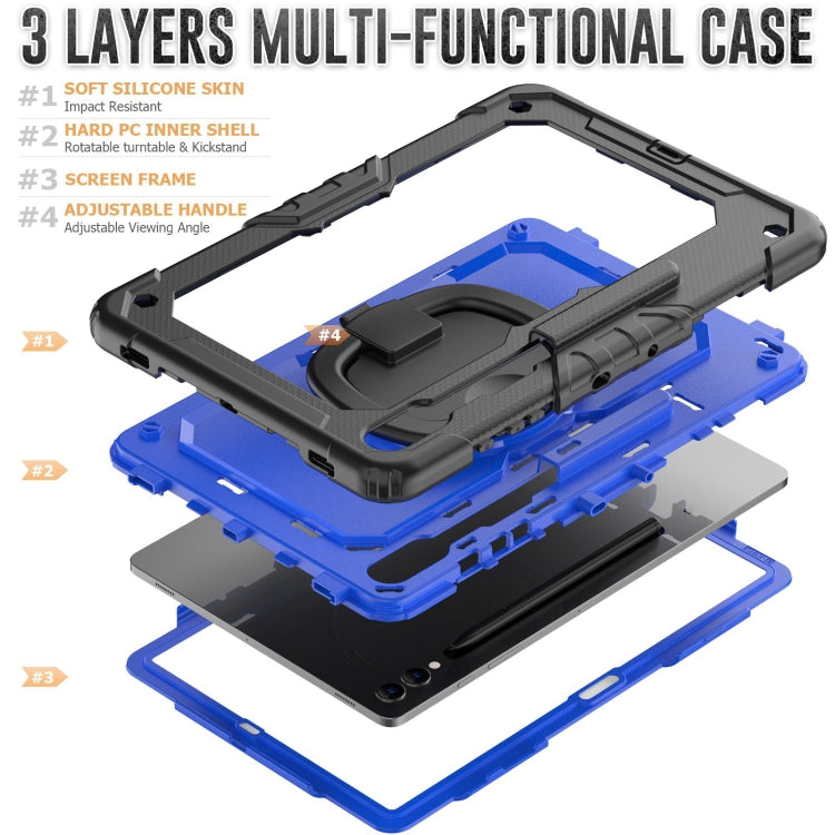 For Samsung Galaxy Tab S9+ / S10+ D Type Silicone Hybrid PC Tablet Case with Handle Holder(Blue PC) - Galaxy Tab S9+ Cases by buy2fix | Online Shopping UK | buy2fix