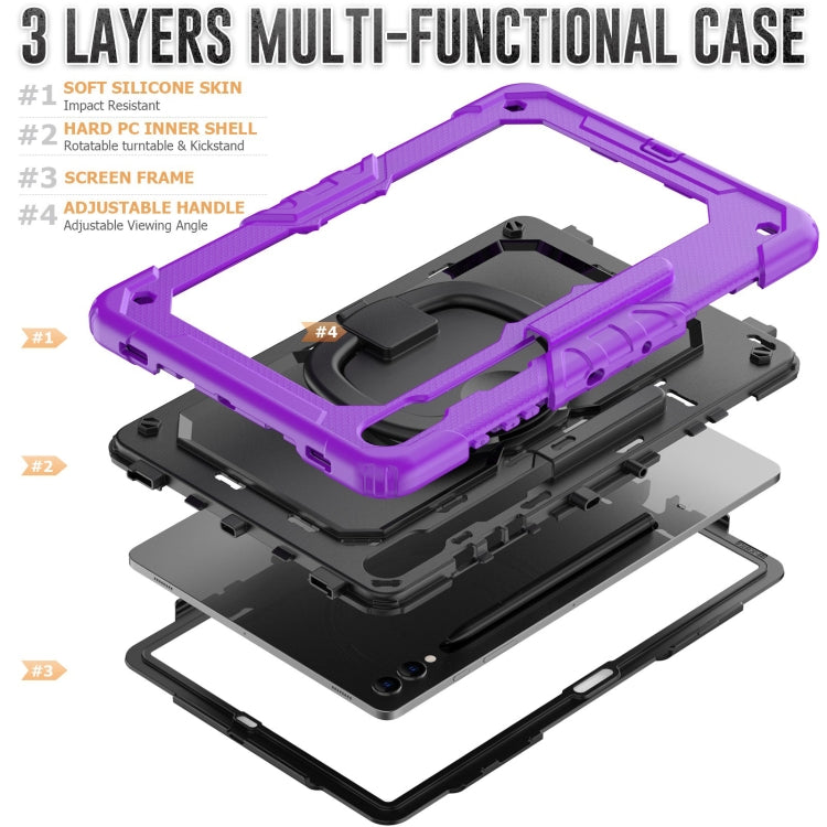 For Samsung Galaxy Tab S9+ / S10+ D Type Silicone Hybrid PC Tablet Case with Handle Holder(Purple) - Galaxy Tab S9+ Cases by buy2fix | Online Shopping UK | buy2fix