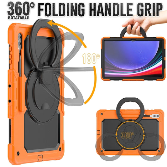 For Samsung Galaxy Tab S10 Ultra D Type Silicone Hybrid PC Tablet Case with Handle Holder(Orange) by buy2fix