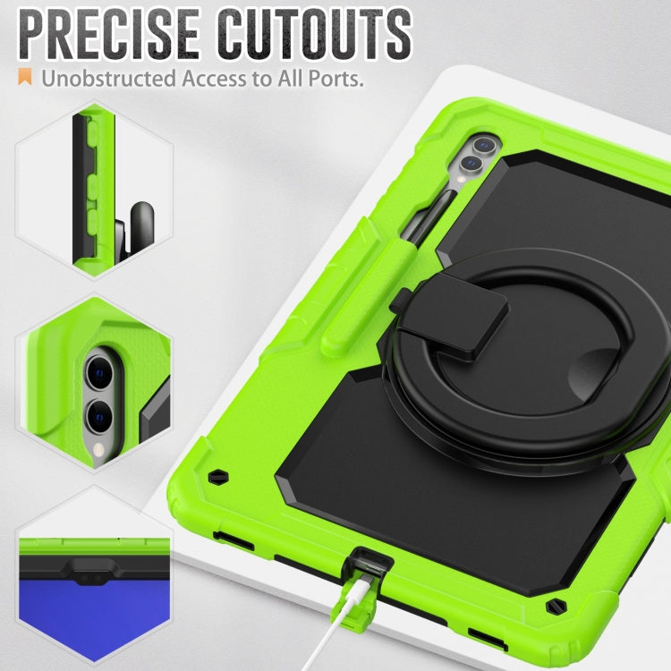 For Samsung Galaxy Tab S10 Ultra D Type Silicone Hybrid PC Tablet Case with Handle Holder(Yellow Green) by buy2fix