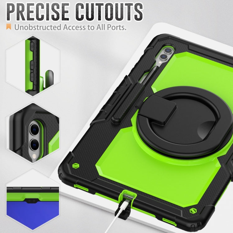 For Samsung Galaxy Tab S10 Ultra D Type Silicone Hybrid PC Tablet Case with Handle Holder(Yellow Green PC) by buy2fix