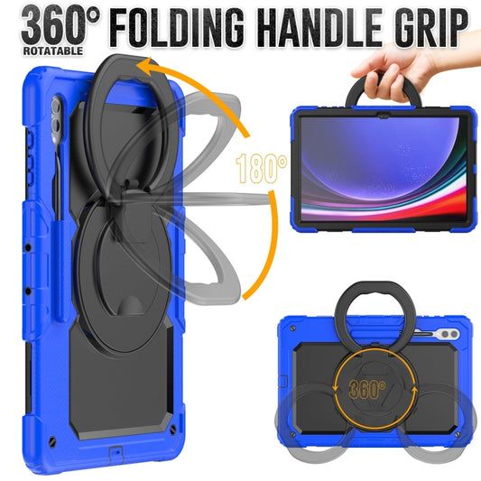 For Samsung Galaxy Tab S10 Ultra D Type Silicone Hybrid PC Tablet Case with Handle Holder(Blue) by buy2fix