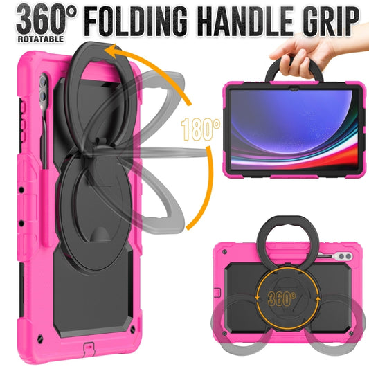 For Samsung Galaxy Tab S10 Ultra D Type Silicone Hybrid PC Tablet Case with Handle Holder(Rose Red) by buy2fix
