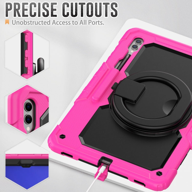 For Samsung Galaxy Tab S10 Ultra D Type Silicone Hybrid PC Tablet Case with Handle Holder(Rose Red) by buy2fix