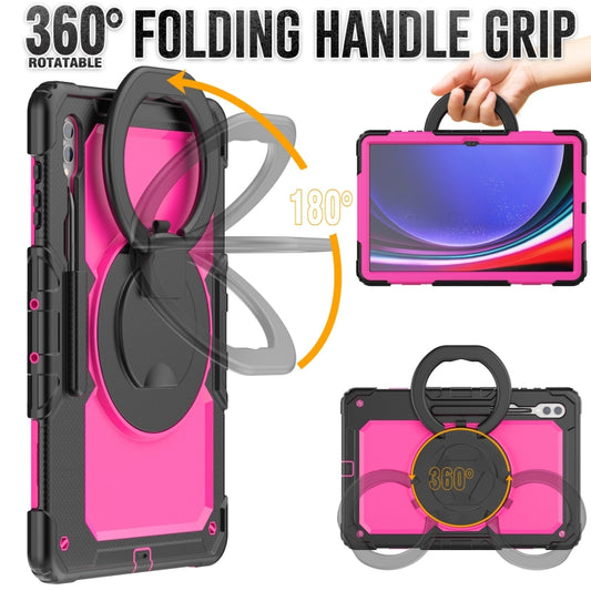 For Samsung Galaxy Tab S10 Ultra D Type Silicone Hybrid PC Tablet Case with Handle Holder(Rose Red PC) by buy2fix