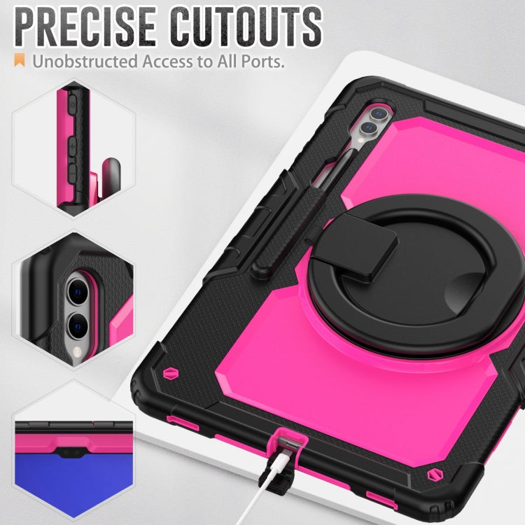 For Samsung Galaxy Tab S10 Ultra D Type Silicone Hybrid PC Tablet Case with Handle Holder(Rose Red PC) by buy2fix