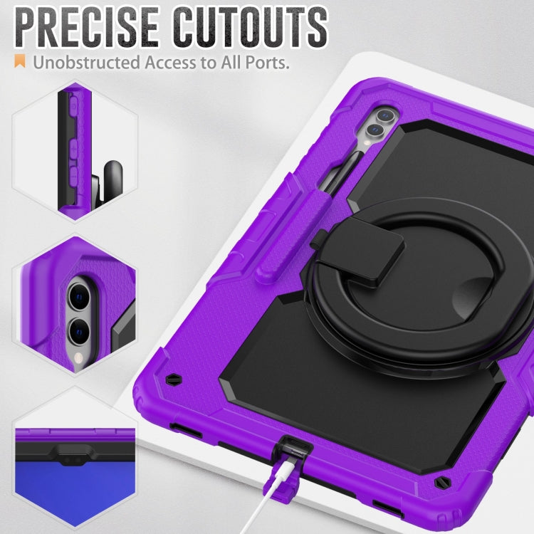 For Samsung Galaxy Tab S10 Ultra D Type Silicone Hybrid PC Tablet Case with Handle Holder(Purple) by buy2fix