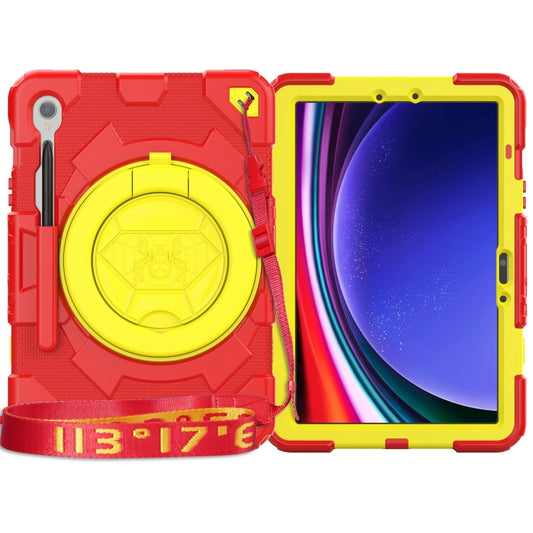 For Samsung Galaxy Tab S9 Spider Rotation Handle Silicone Hybrid PC Tablet Case(Yellow Red) by buy2fix