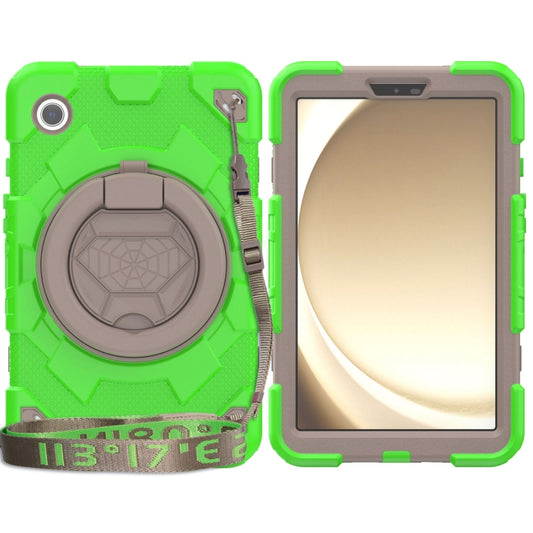 For Samsung Galaxy Tab A11 / A9 Spider Rotation Handle Silicone Hybrid PC Tablet Case(Grey Green) by buy2fix