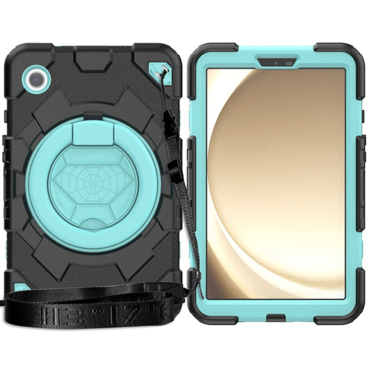 For Samsung Galaxy Tab A11 / A9 Spider Rotation Handle Silicone Hybrid PC Tablet Case(Black Light Blue) by buy2fix