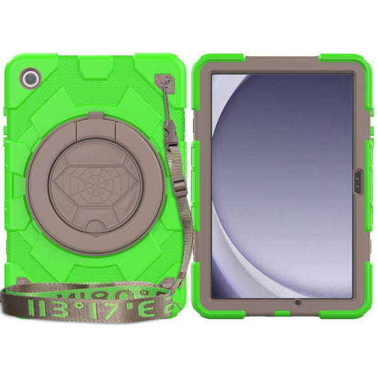 For Samsung Galaxy Tab A11+ / A9+ Spider Rotation Handle Silicone Hybrid PC Tablet Case(Grey Green) by buy2fix