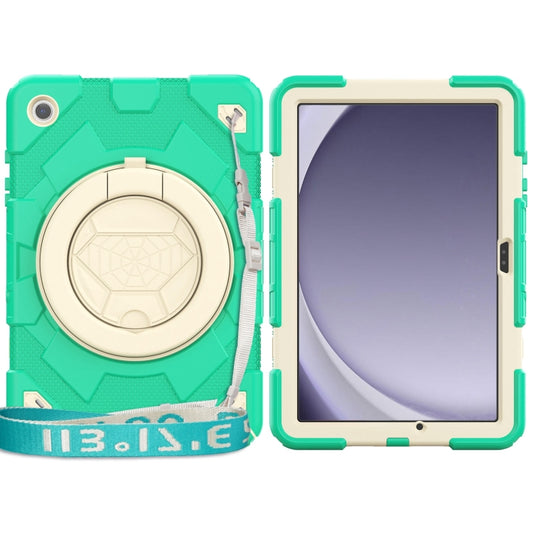 For Samsung Galaxy Tab A11+ / A9+ Spider Rotation Handle Silicone Hybrid PC Tablet Case(Cyan Beige) by buy2fix
