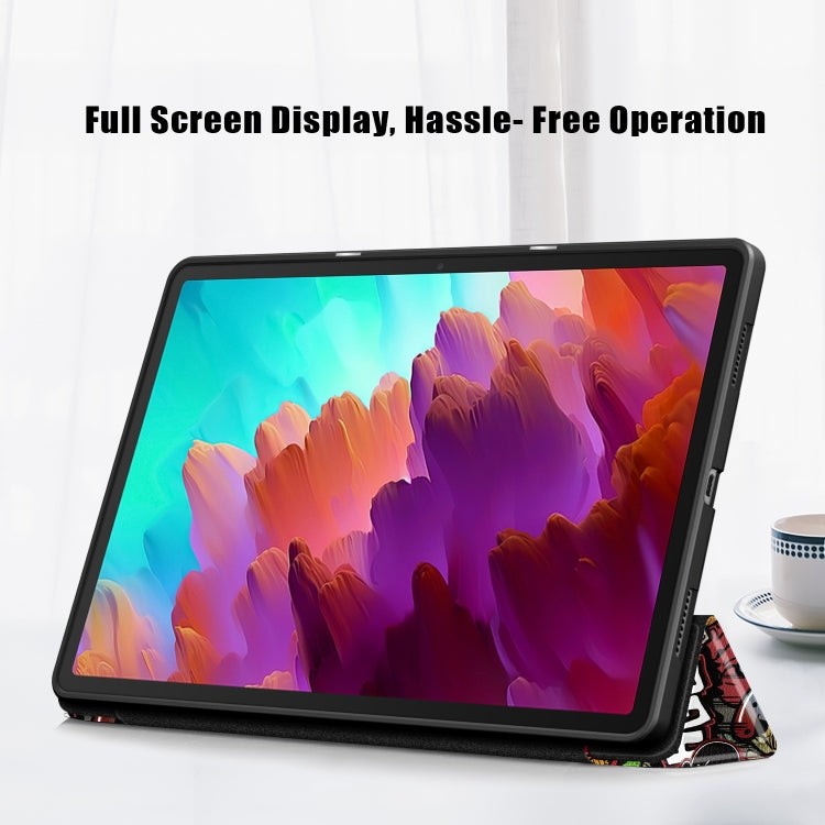 For Lenovo Tab P12 12.7 /P12 Pro 2nd Gen 3-folding Painted TPU Smart Leather Tablet Case(Graffiti) - Lenovo by buy2fix | Online Shopping UK | buy2fix