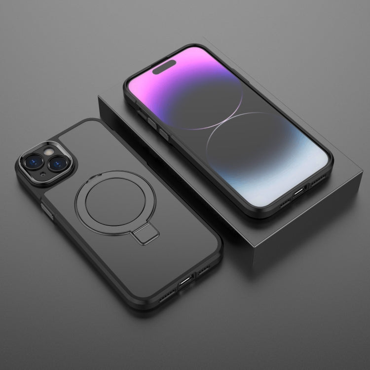 For iPhone 15 MagSafe Magnetic Metal Holder Phone Case(Black) by buy2fix