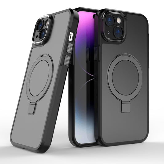 For iPhone 15 Plus MagSafe Magnetic Metal Holder Phone Case(Black) by buy2fix