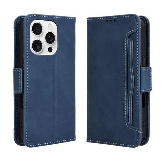 For iPhone 16 Pro Skin Feel Calf Texture Card Slots Leather Phone Case(Blue) by buy2fix