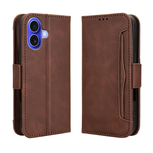 For iPhone 16 Plus Skin Feel Calf Texture Card Slots Leather Phone Case(Brown) by buy2fix