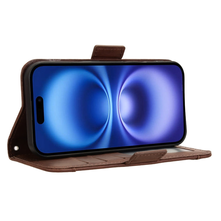 For iPhone 16 Skin Feel Calf Texture Card Slots Leather Phone Case(Brown) - iPhone 16 Cases by buy2fix | Online Shopping UK | buy2fix