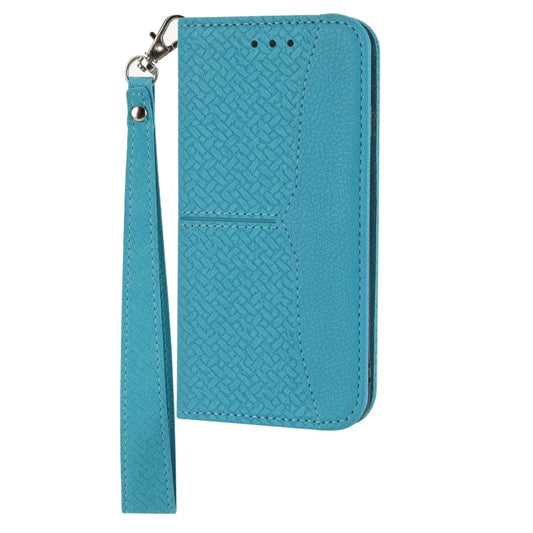 For iPhone 16 Pro Woven Texture Stitching Magnetic Leather Phone Case(Blue) by buy2fix