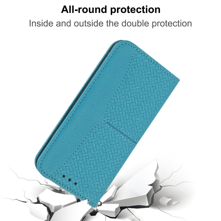 For iPhone 16 Pro Woven Texture Stitching Magnetic Leather Phone Case(Blue) by buy2fix