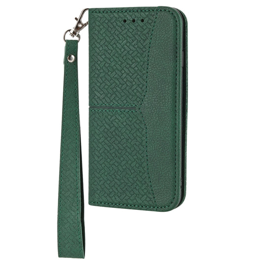 For iPhone 16 Woven Texture Stitching Magnetic Leather Phone Case(Green) by buy2fix
