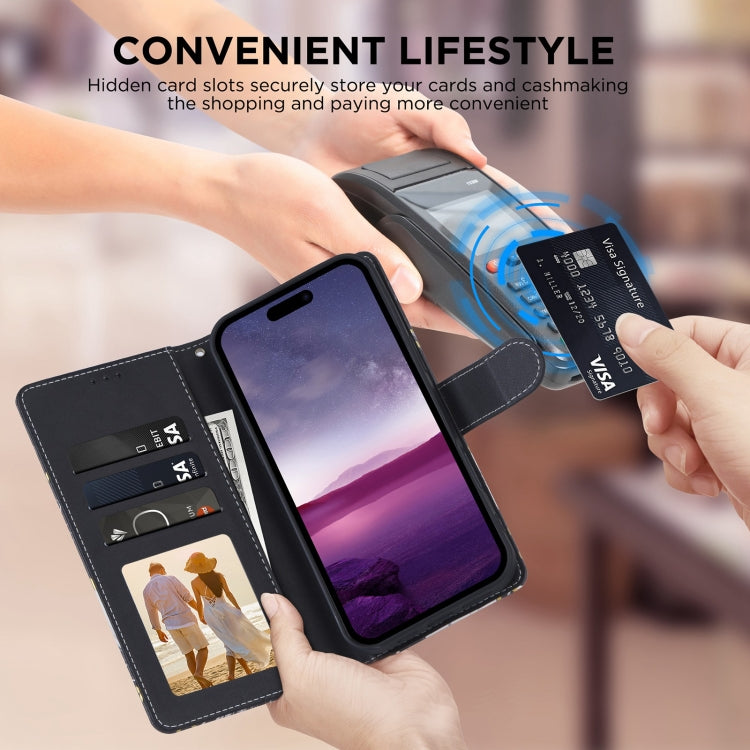 For iPhone 16 Plus Marble Bronzing Stitching Leather Phone Case(Black) by buy2fix