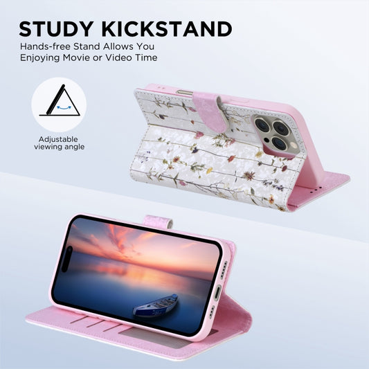 For iPhone 16 Pro Bronzing Painting RFID Leather Case(Dreid Flower World) by buy2fix