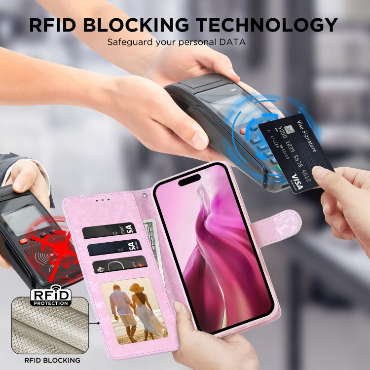 For iPhone 16 Pro Max Bronzing Painting RFID Leather Case(Rose Flower) by buy2fix