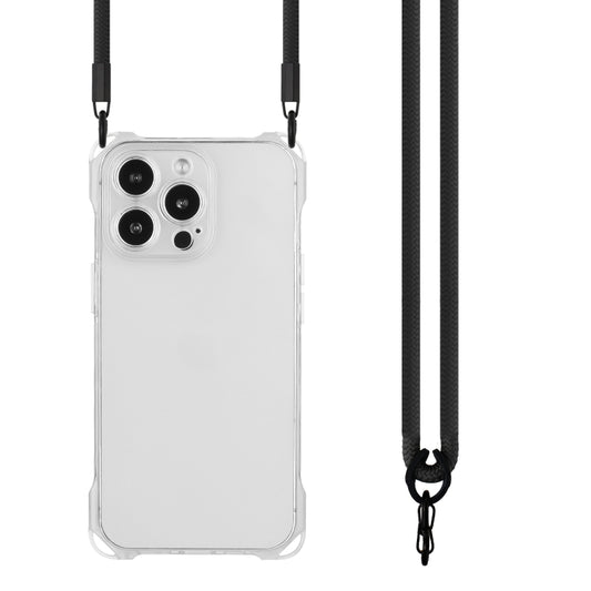 For iPhone 16 Pro Max Four-corner Shockproof TPU Phone Case with Lanyard(Transparent) by buy2fix
