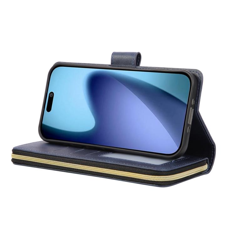 For iPhone Air 9 Card Slots Zipper Wallet Bag Leather Phone Case(Blue) - iPhone Air Cases by buy2fix | Online Shopping UK | buy2fix