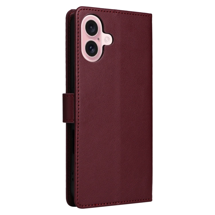 For iPhone 16 Plus 3-Card Slots Multifunctional Leather Phone Case(Wine Red) - iPhone 16 Plus Cases by buy2fix | Online Shopping UK | buy2fix