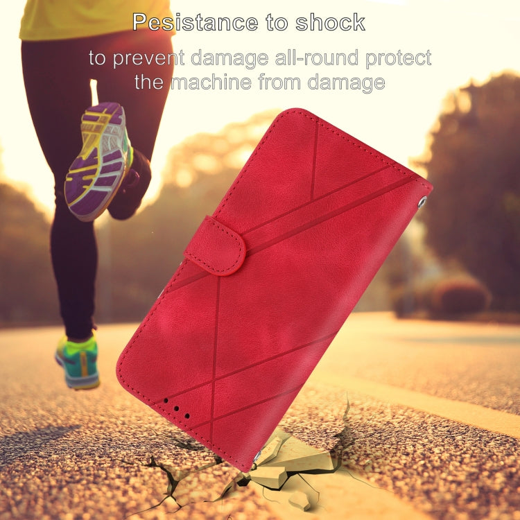 For iPhone 16e Embossed Line Leather Phone Case with Lanyard(Red) by buy2fix