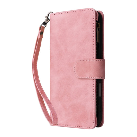 For iPhone 16 Crossbody Multi-card Slot Wallet Zipper Leather Phone Case(Pink) by buy2fix
