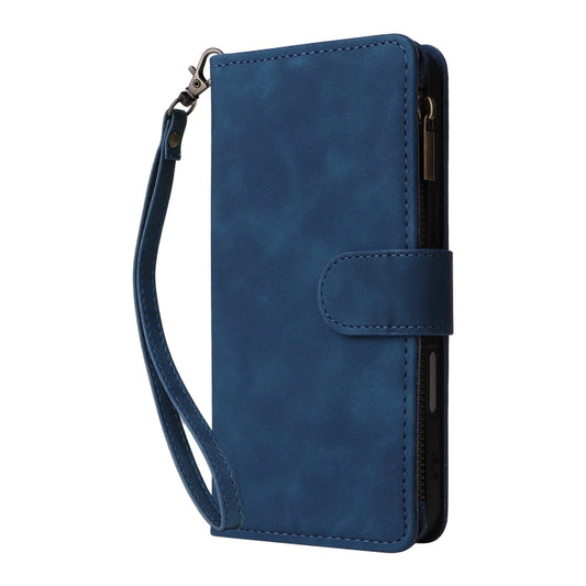 For iPhone 16 Plus Crossbody Multi-card Slot Wallet Zipper Leather Phone Case(Dark Blue) by buy2fix