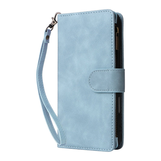 For iPhone 16 Plus Crossbody Multi-card Slot Wallet Zipper Leather Phone Case(Light Blue) by buy2fix